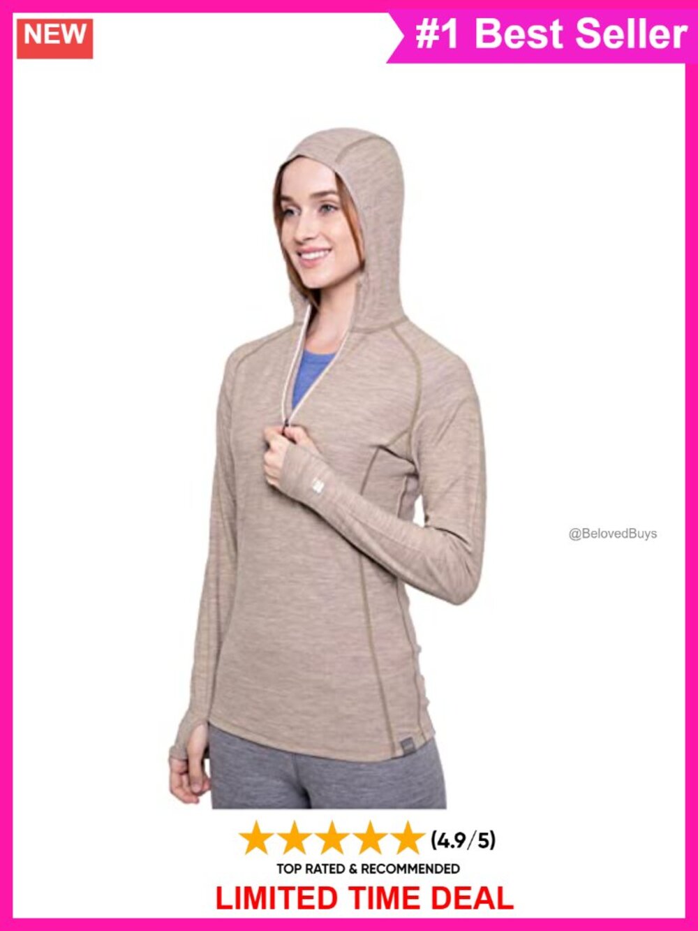 Merino Wool Base Layer Hoodie Lightweight Thermal Long Sleeve Half Zip